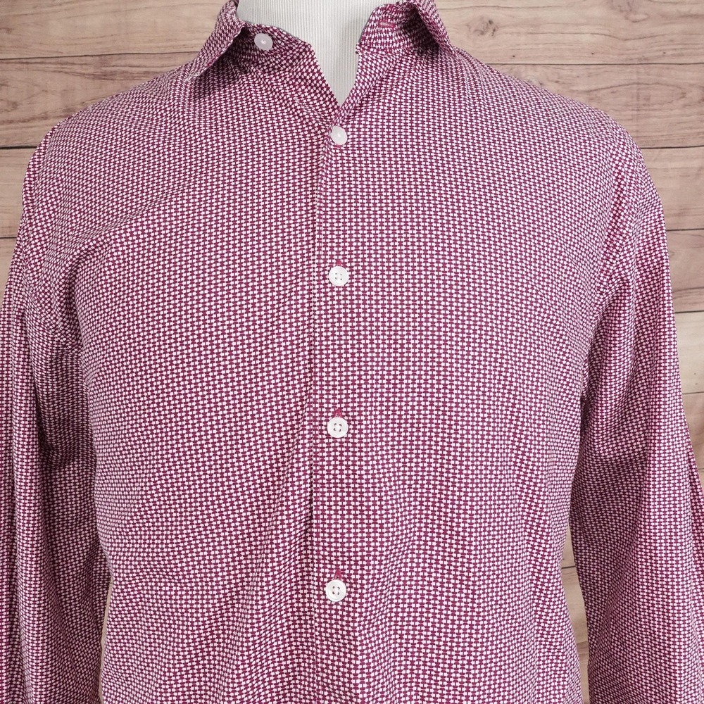 Claiborne Shirt Mens XL Geometric Long Sleeve Button-Up Slim Fit Stretch